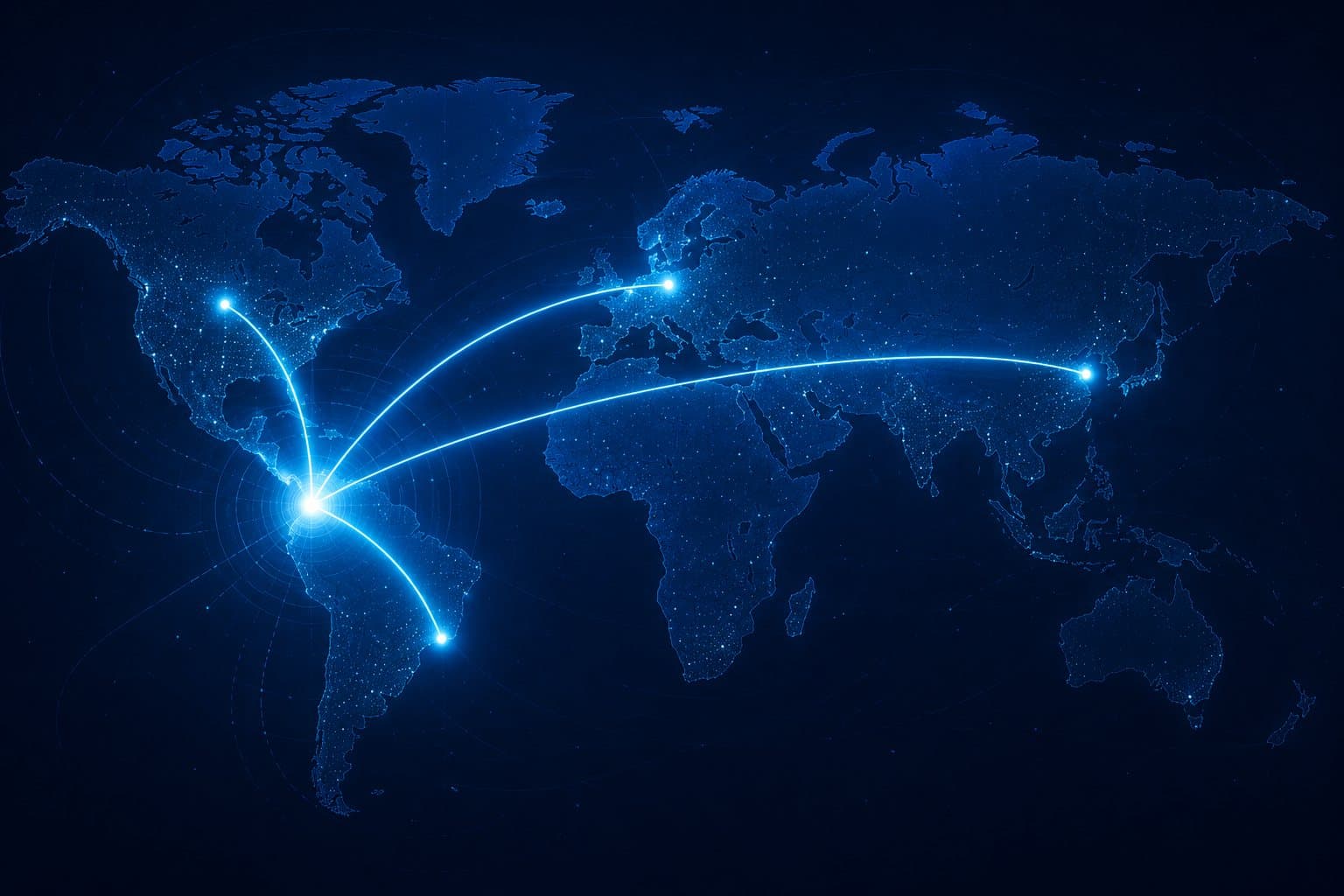 Mapa mundial con rutas comerciales que conectan a Panamá con sus socios de libre comercio
